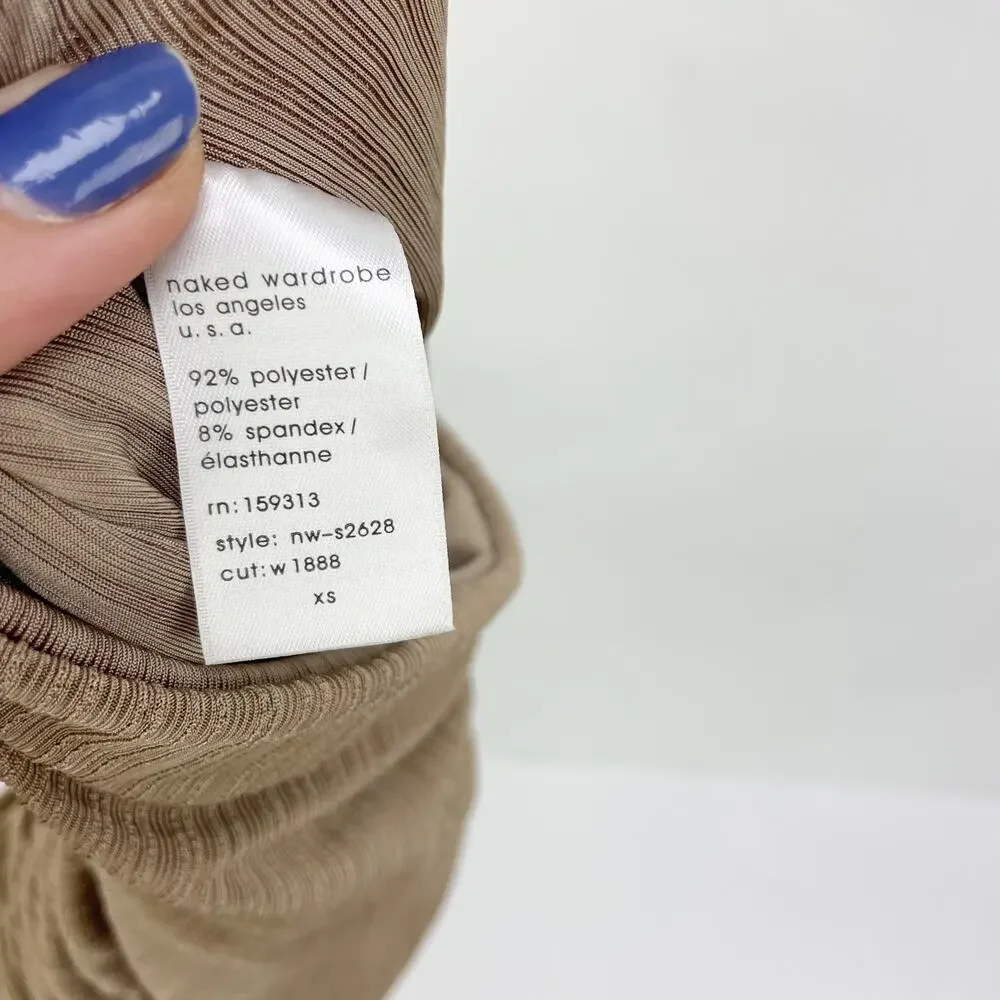 Naked Wardrobe Womens Ruched Mini Skirt XS Tan Pull On NWOT